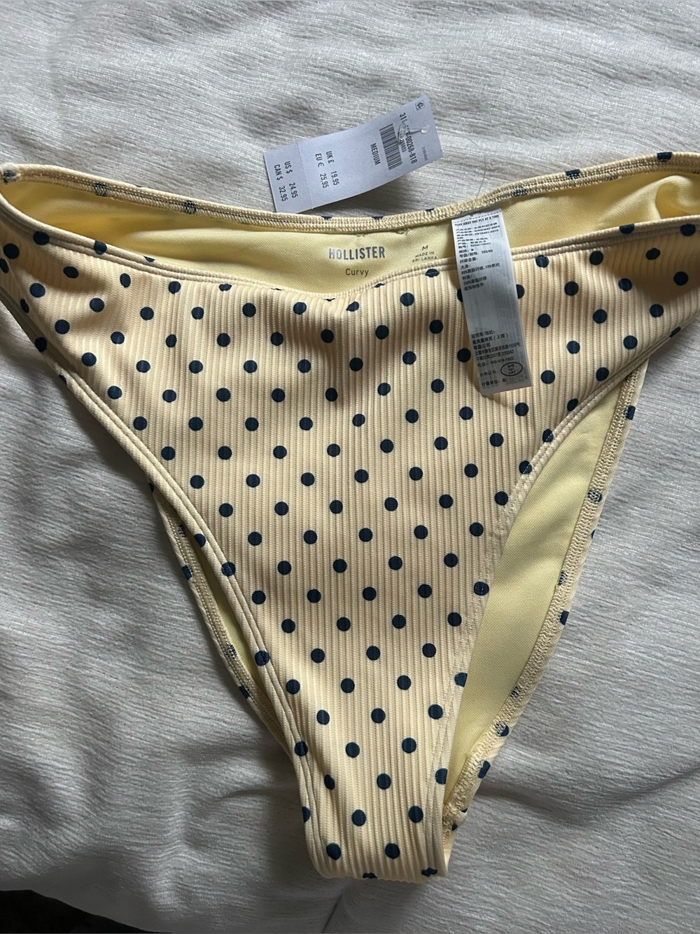 Hollister Yellow Bikini Bottom with Navy Polka Dots